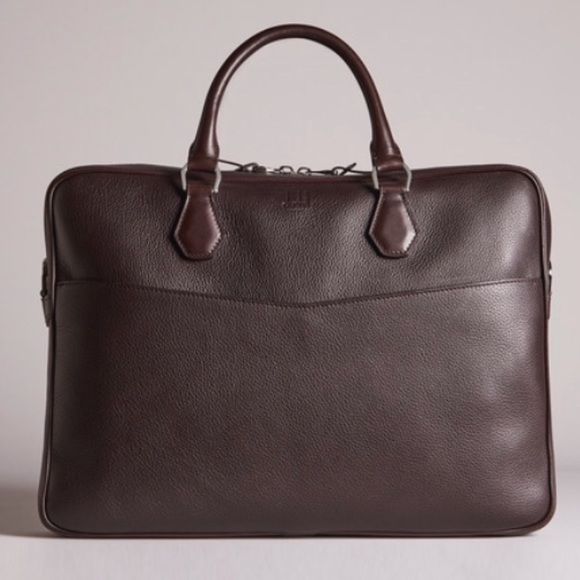 New Authentic Dunhill Boston Full-Grain Classic Brown Leather Fashion Briefcase - Picture 13 of 16